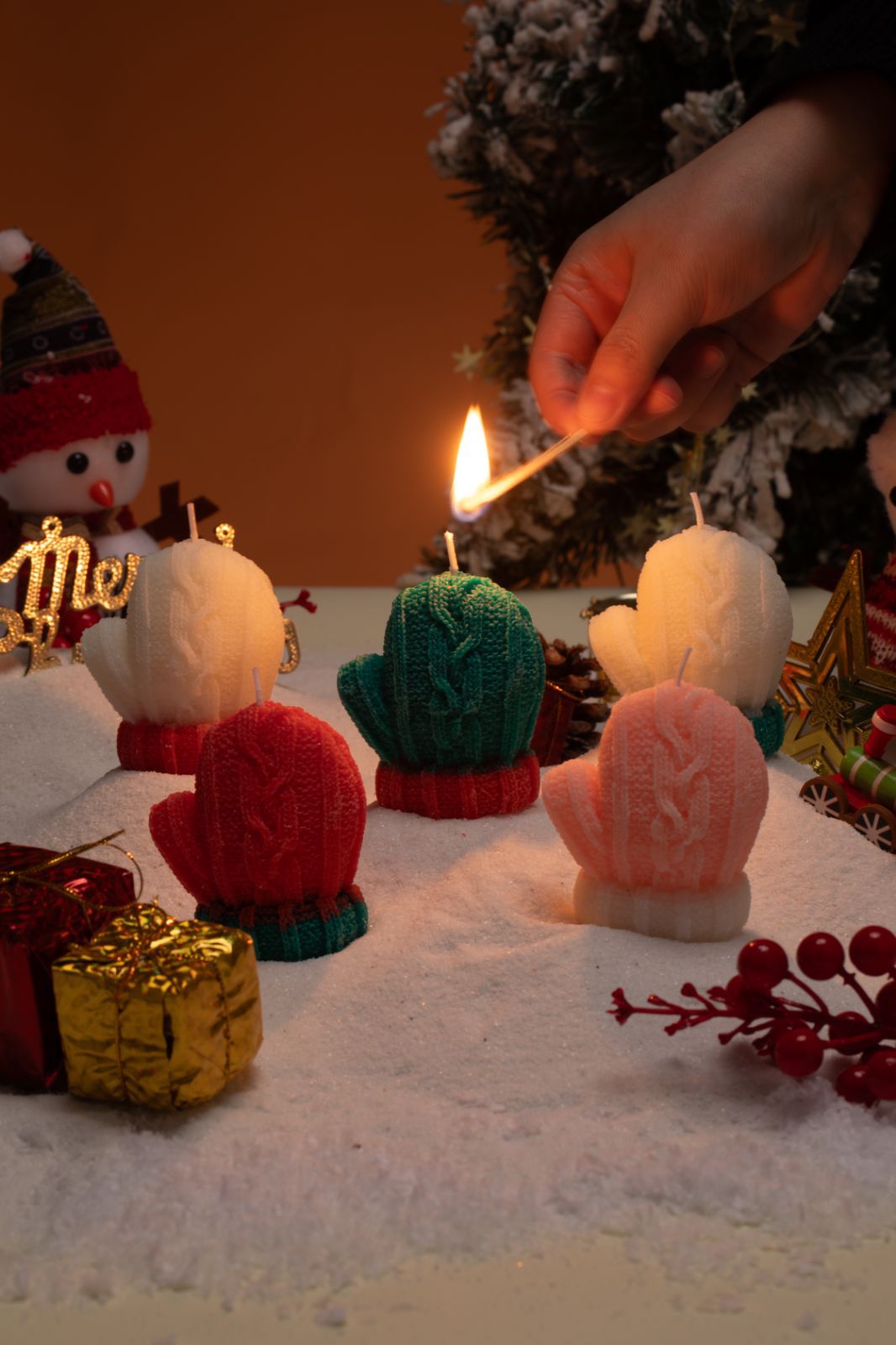 Christmas Wool Small Gloves Fragrance Candle Holiday Gift Ins Photo Props DIY Creative Decoration Aromatherapy Candle