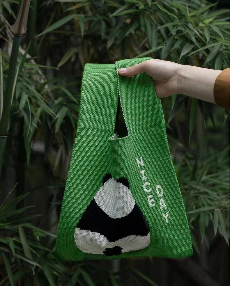 Panda Knitted National Style Panda Moon Cake Handbag Baking Green Bean Cake Biscuit Packaging Knitted Gift Band Gift