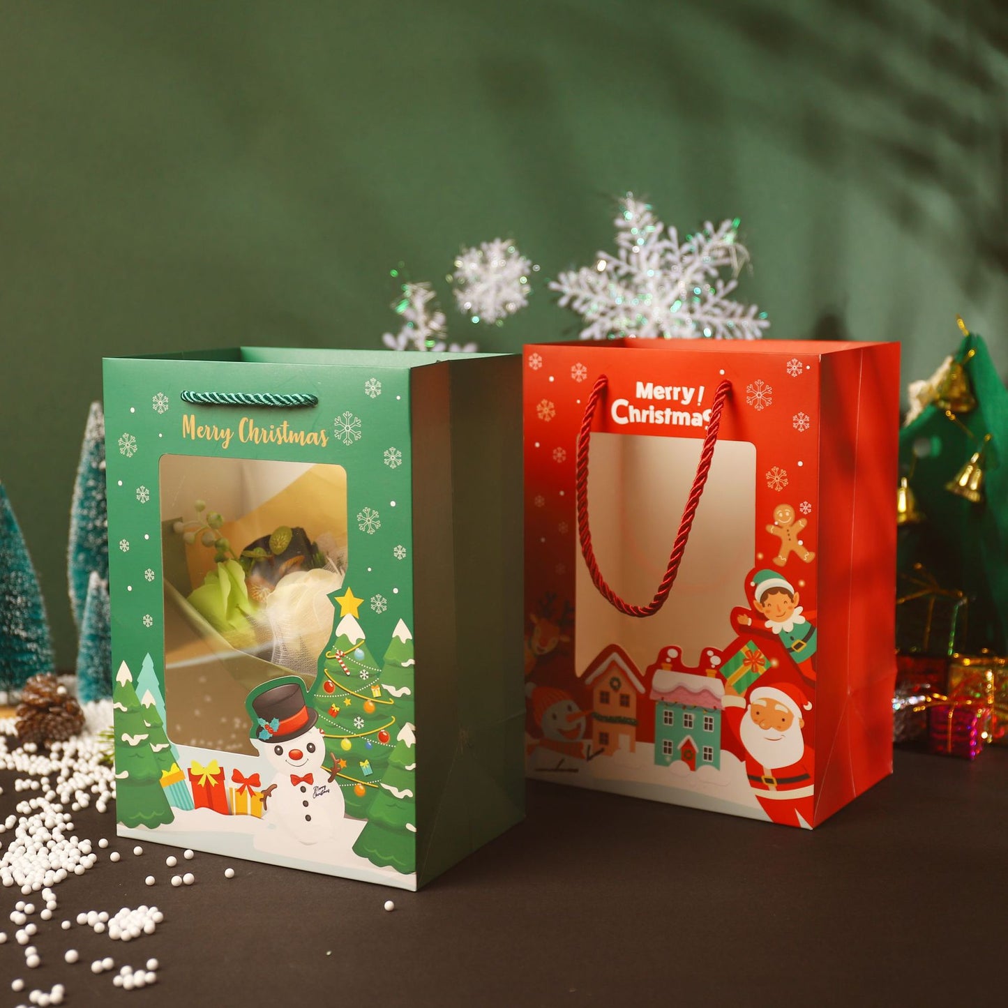 Christmas Transparent Window Handbag Paper Bag Cartoon Christmas Packaging Gift Bag Christmas Gift Bag