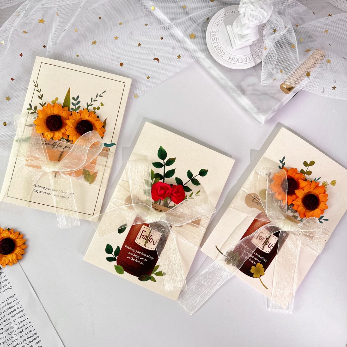 Dried Flower Greeting Card Artificial Flower Greeting Card Rose Greeting Card Gift with Birthday Gift for Girlfriend