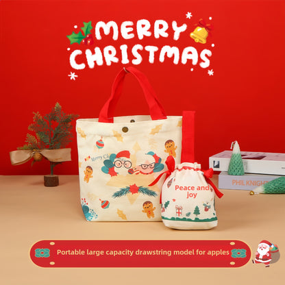 New Products in Stock Christmas Eve Apple Canvas Bag Christmas Gift Gift Bag Drawstring Drawstring Pocket Hand-Held Packing Bags