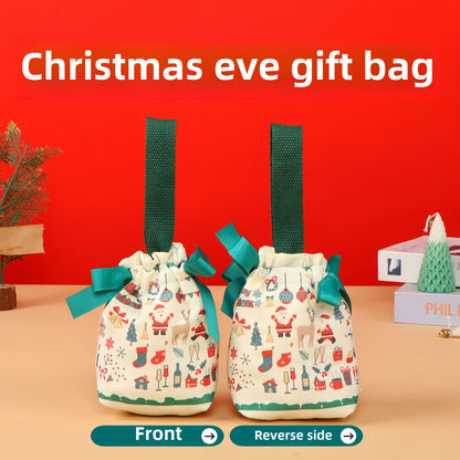 New Products in Stock Christmas Eve Apple Canvas Bag Christmas Gift Gift Bag Drawstring Drawstring Pocket Hand-Held Packing Bags