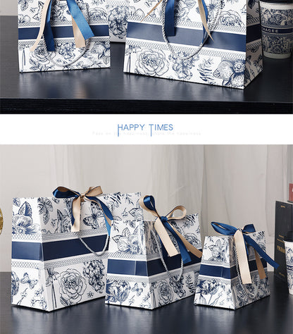 In stock gift bag color paper bag packaging bag with ribbon holiday gift bag clothing handbag clothing