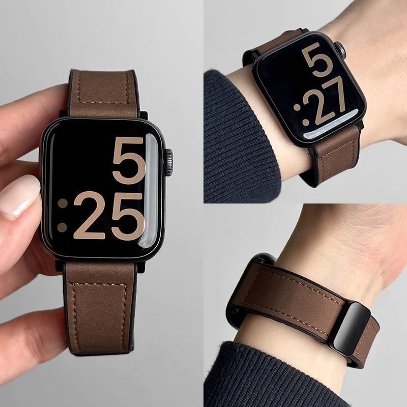 Applicable to Apple Android Huaqiang North watchS9/S10New Crazy Horse Leather Silicone Magnetic All-Match Smart Watch