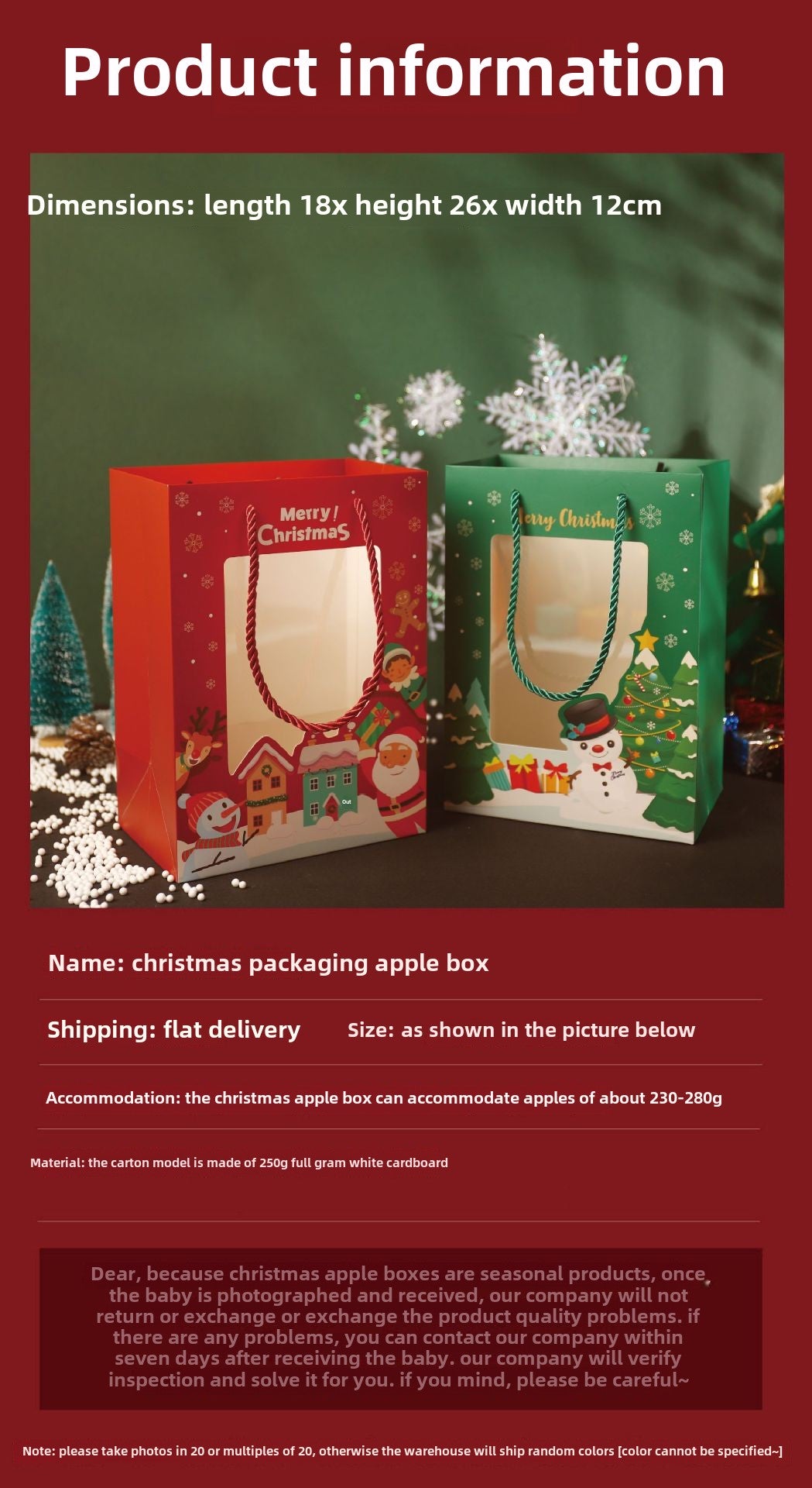 Christmas Transparent Window Handbag Paper Bag Cartoon Christmas Packaging Gift Bag Christmas Gift Bag