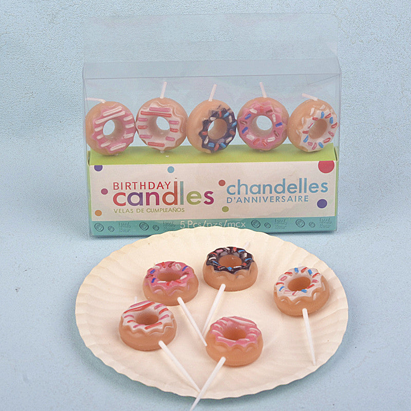 Birthday Decoration Donut Candle Children's Cake Baking Dessert Wish Cute Shape Birthday Candle 5 Pieces