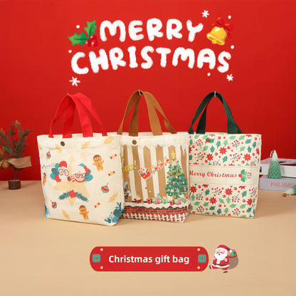 New Products in Stock Christmas Eve Apple Canvas Bag Christmas Gift Gift Bag Drawstring Drawstring Pocket Hand-Held Packing Bags