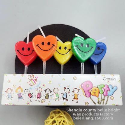 Direct Selling Children's Creative Heart-Shaped Smiling Face Birthday Candle Cake Decoration Full-Year Birthday Party Candle