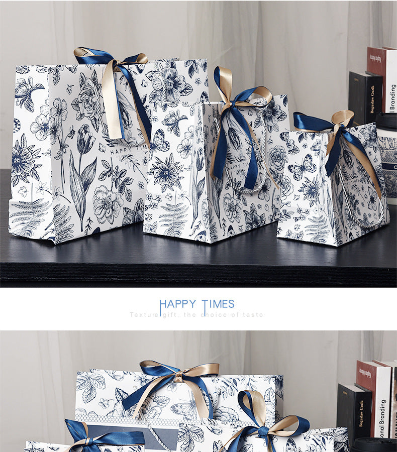 In stock gift bag color paper bag packaging bag with ribbon holiday gift bag clothing handbag clothing