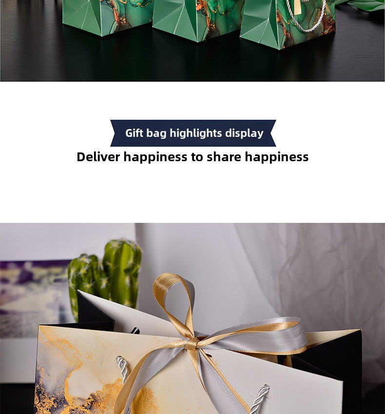 New Marbling Gift Bag Fashion Handbag with Ribbon Packaging Bag in Stock Clothing Paper Bag Candy Bag