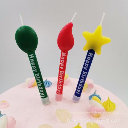 Colorful Printing Happy Birthday Letter Candle Creative Cartoon Five-Pointed Star Spark Seedling Balloon Shape Birthday Candle