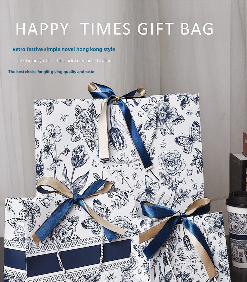 In stock gift bag color paper bag packaging bag with ribbon holiday gift bag clothing handbag clothing