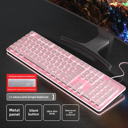 Wolf Road L1Mute Keyboard Mouse Suit Wired Luminous Computer Office Universal Double Injection Non-Fading Key Cap