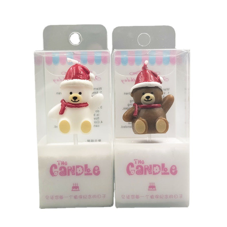 Individually Packaged Cute Waving Scarf Christmas Hat Bear Birthday Candle Christmas Party Cake Decoration Candle