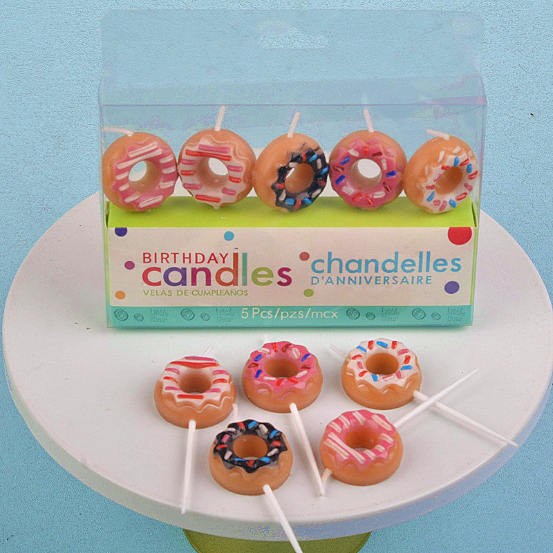 Birthday Decoration Donut Candle Children's Cake Baking Dessert Wish Cute Shape Birthday Candle 5 Pieces