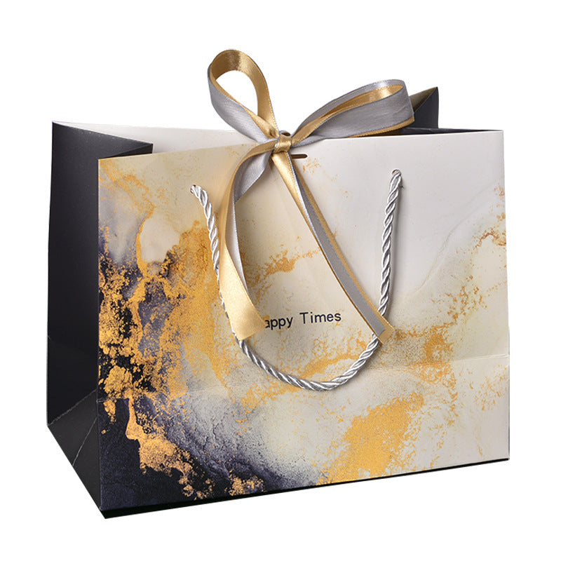 New Marbling Gift Bag Fashion Handbag with Ribbon Packaging Bag in Stock Clothing Paper Bag Candy Bag